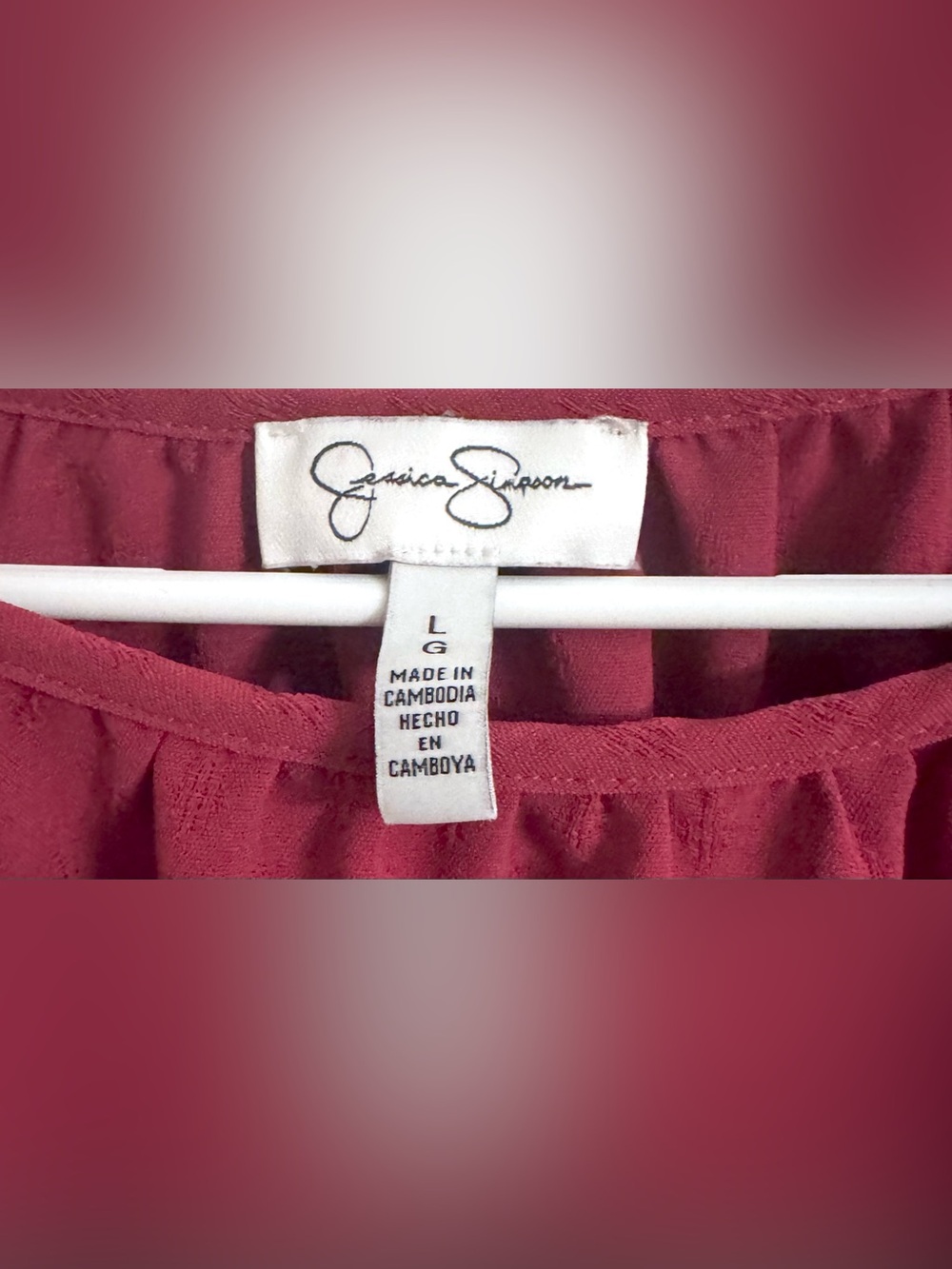 Jessica Simpson Women's Burgundy Long Sleeve Smocked Shoulder Blouse Size L Boho - Picture 6 of 8